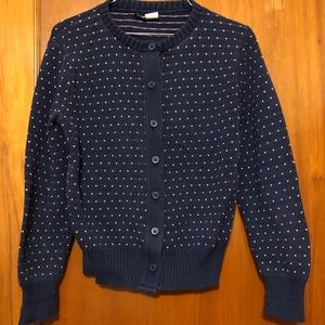 Vintage Lands’ End Navy Blue Cardigan w Pink Dot